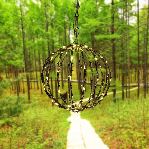 LIBERECOO LED Festive Light Balls 16 inch Metal Hanging Tree Sphere Light 3 PK